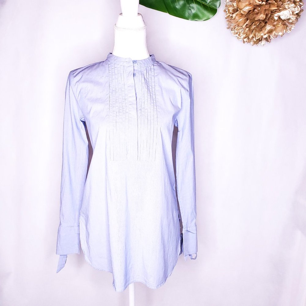 Ann Taylor blue and white pinstriped popover tunic